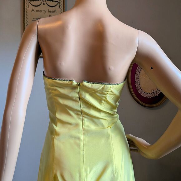 Vintage Y2K Jessica McClintock Gown Green Maxi Dress Strapless Rhinestone Size 8 - Picture 6 of 11